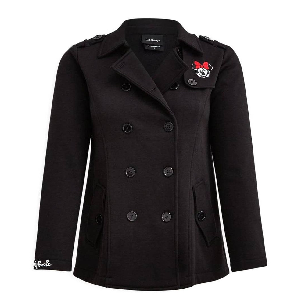 Torrid 3 (3X‎ 22/24) New Minnie Mouse Embroidered Black Fleece Knit Peacoat Coat